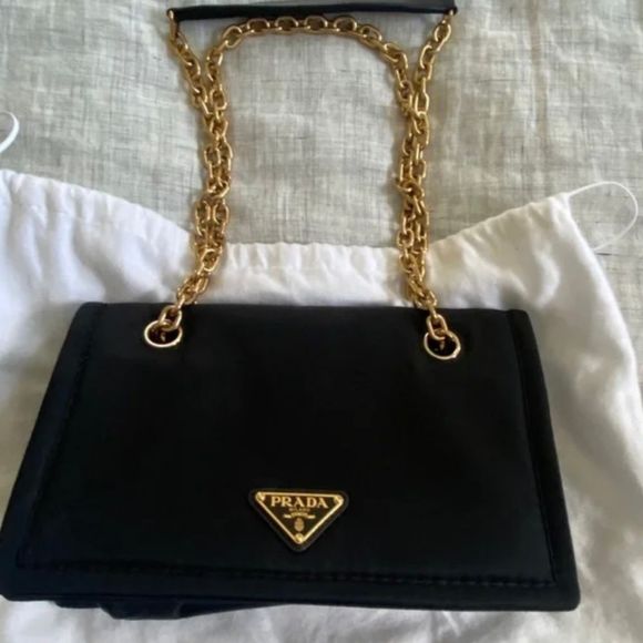 Prada Black Nylon Shoulder Bag with Gold Hardware